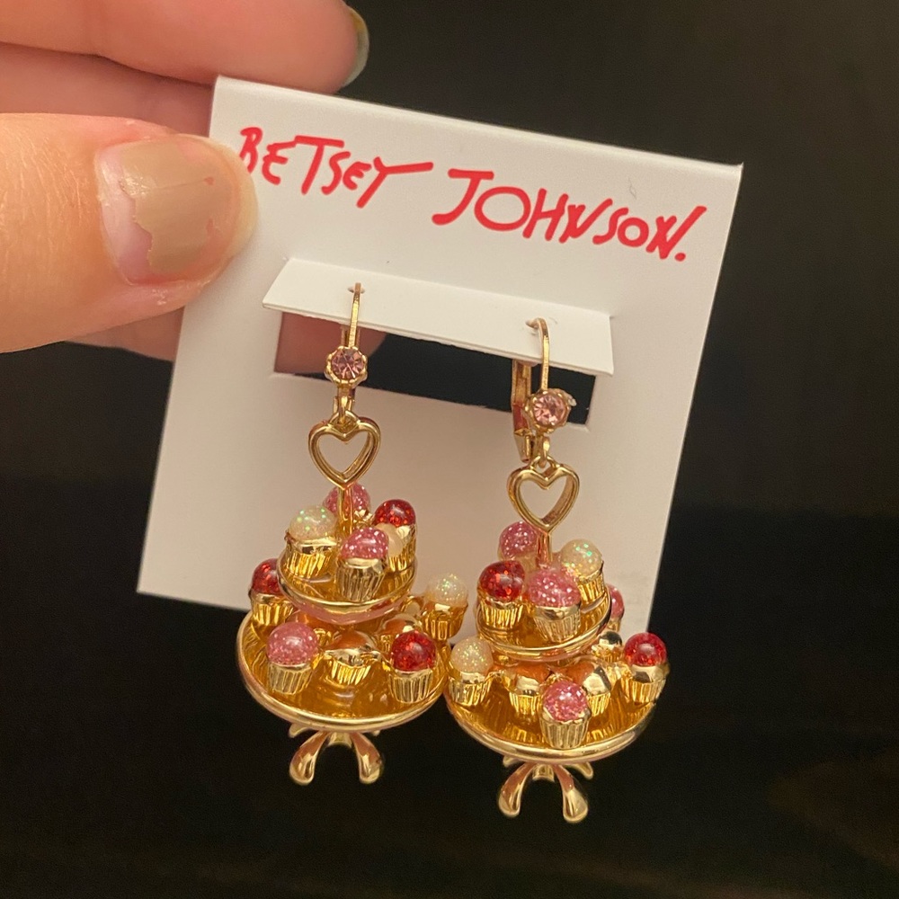 Betsey Johnson Gold and Multicolor Cupcake Earrings